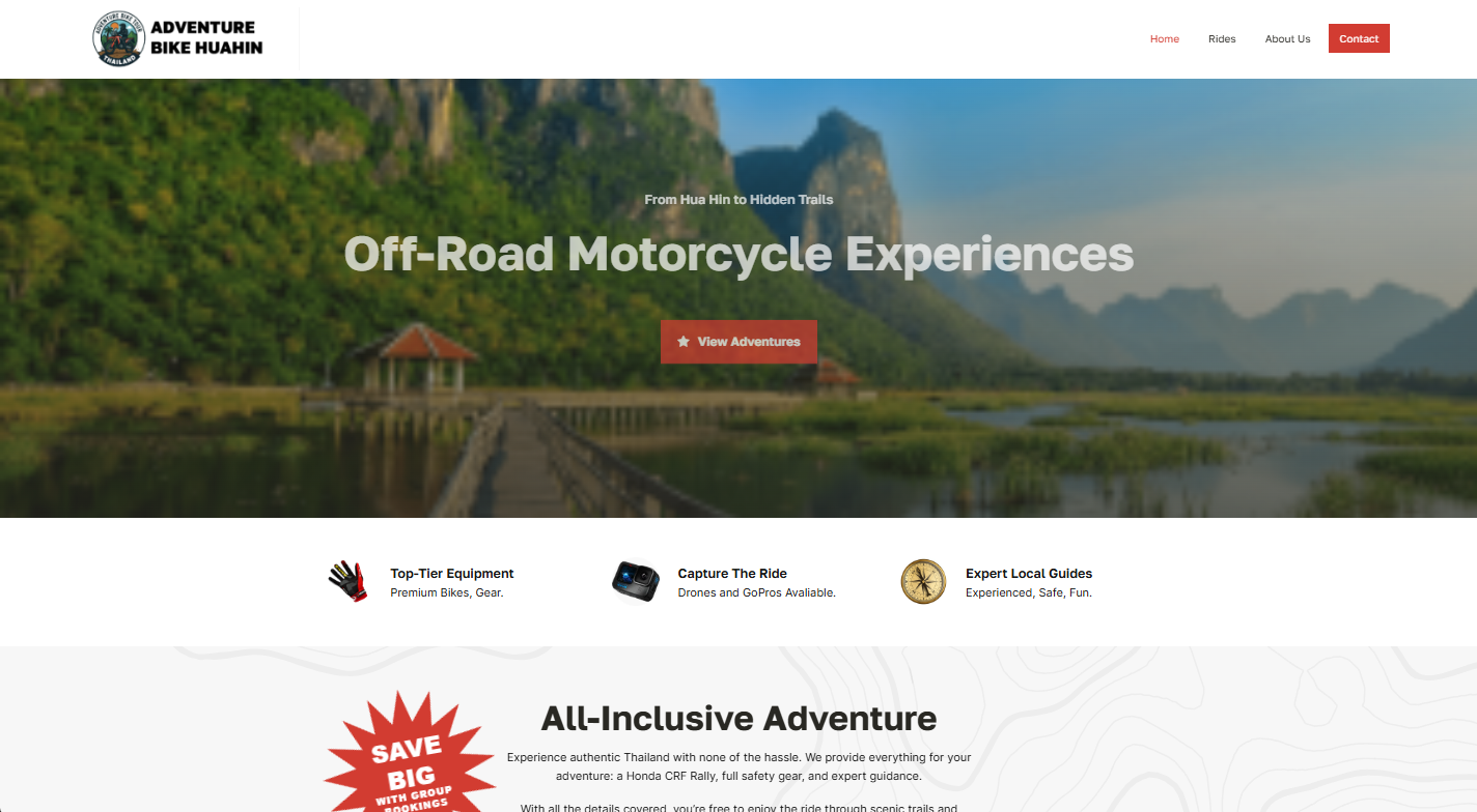 The Adventure Bike Hua Hin booking website built by Cellsior - an off-road motorcycle experiences operator in Hua Hin, Thailand showcasing tours and driving bookings and enquiries.