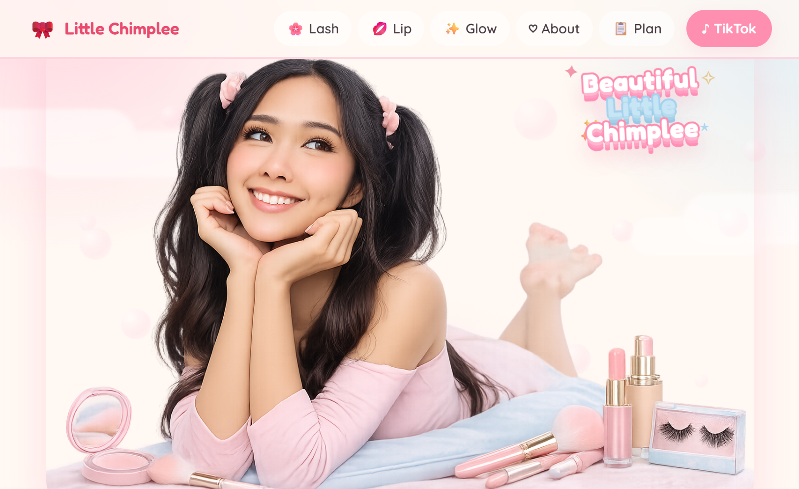 The Little Chimplee affiliate storefront built by Cellsior - a candy-bright shop for a Thai TikTok beauty creator selling lashes, lip, glow and supplements.